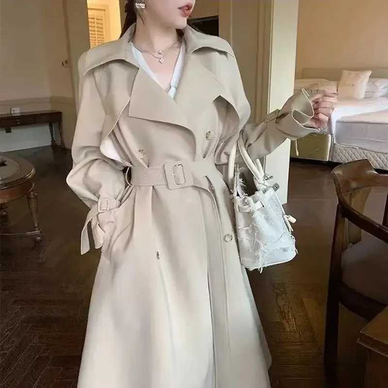 Creamy-white Trench coat Outerwear Women Mid-Length Versatile Spring and Autumn New Korean Series Small British Popular XQ85T251226