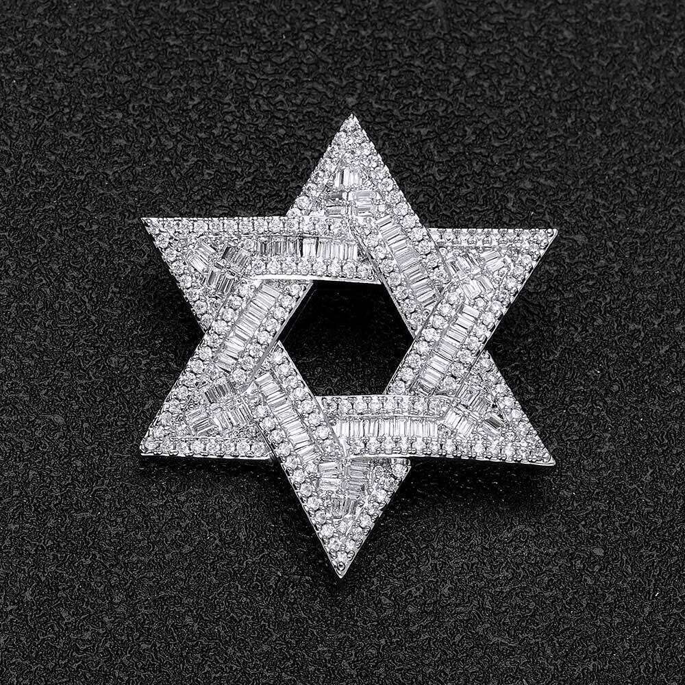 Hot Sale Hip Hop Iced Out Shiny Hexagram T Shape Zircon Stars Pendant for Men Women Street Style Jewelry