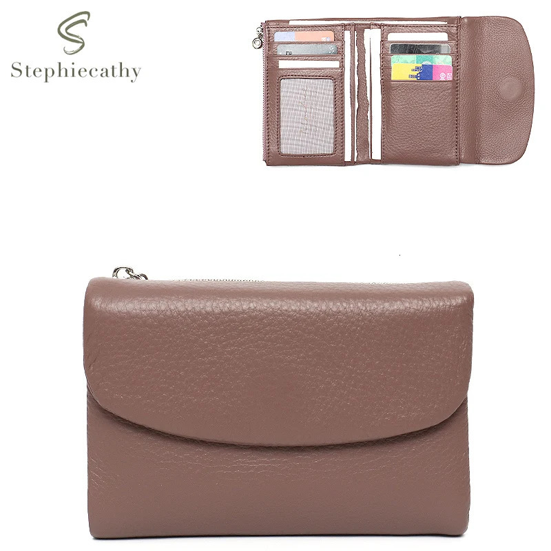Womens Minimalist Short Wallet Classic Real Leather Magnet Flap Trifold Coin Purse Multi Slots Card Holder Portable Daily Use 251225