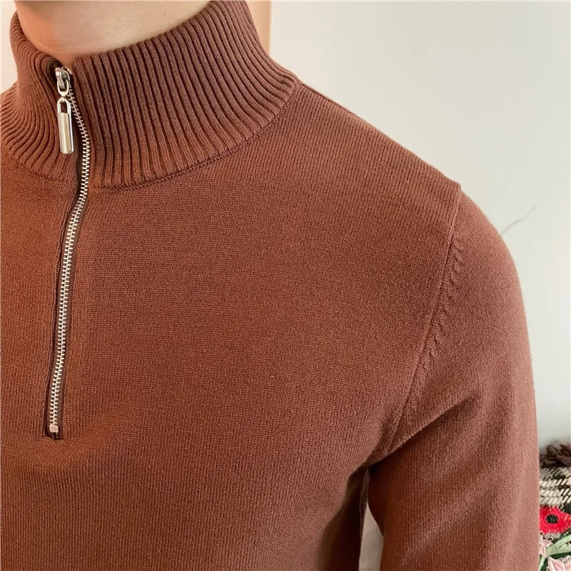 Autumn and Winter Half Turtleneck Sweater Mens Business Casual Retro Slim Bottoming POLO Long-sleeved Sweater Top 251222