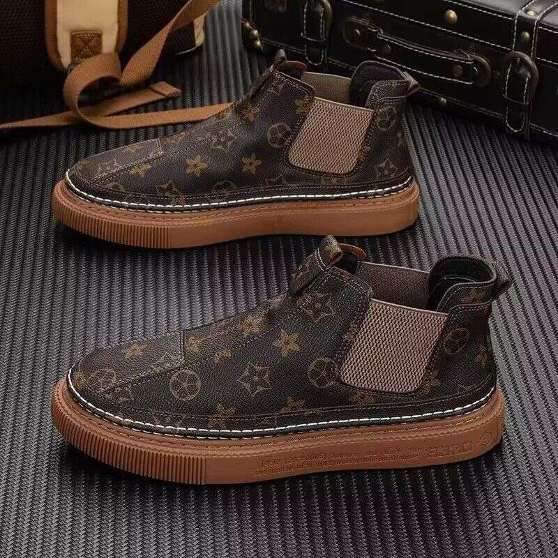 20245 Autumn Winter Printed High Top Slip-On Fashion Casual Sneakers Korean Style Versatile Trendy Cotton Shoes For Men