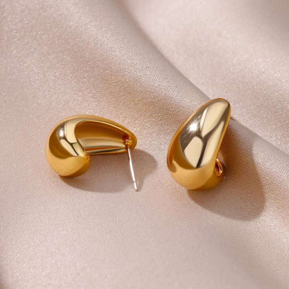 Vintage Chunky Dome Drop For Women Gold Plated Glossy Stainless Steel Thick Teardrop Earrings Christmas Jewelry Gift 25H1226