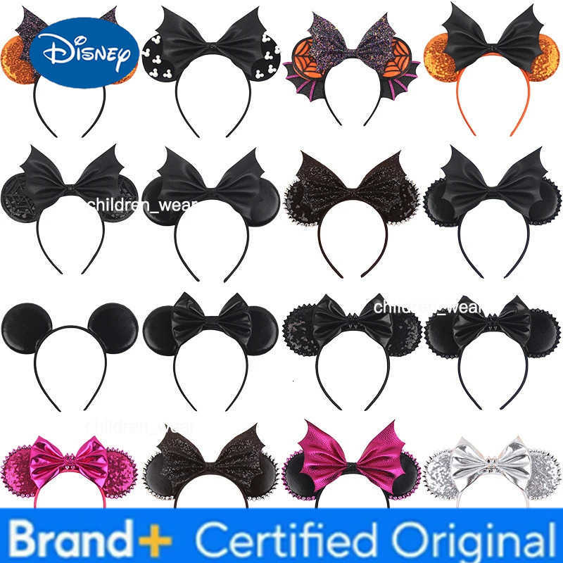 Disney leather Bat Bows Mickey Mouse Ear Headband for Adults Halloween Headwear Women Girls Cosplay Ghost Party Hair Accessories H251226