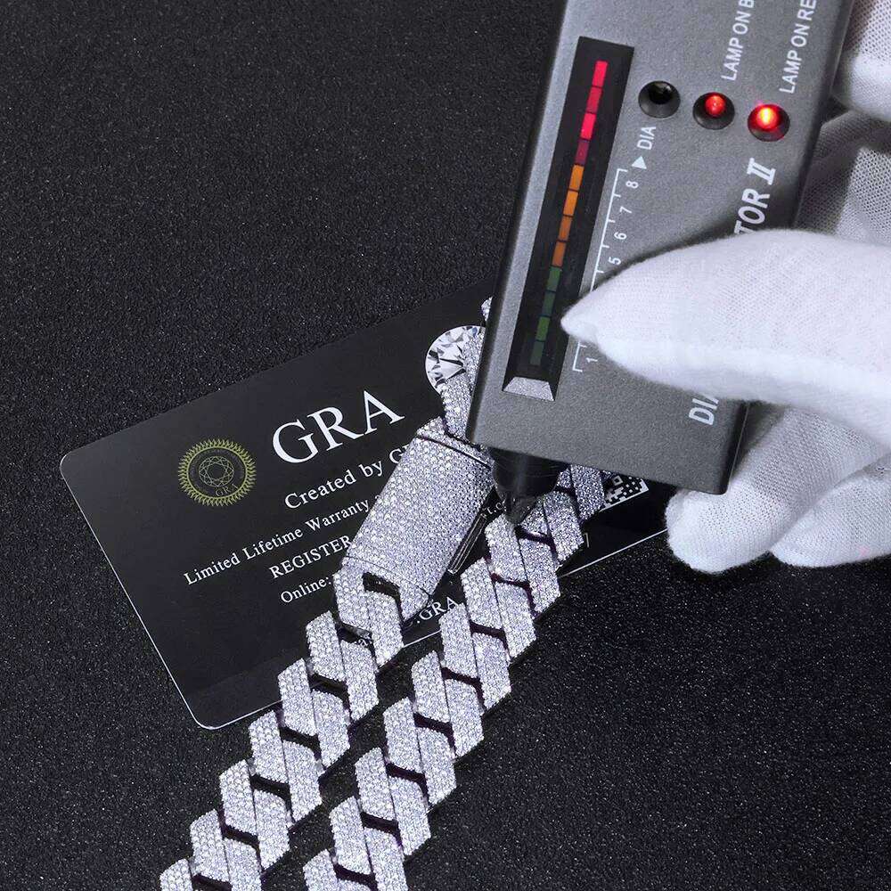 Hip Hop 15MM 4 Rows Jewelry 925 Silver Moissanite Chain Pass Diamond Test Prong VVS Cuban Bracelet