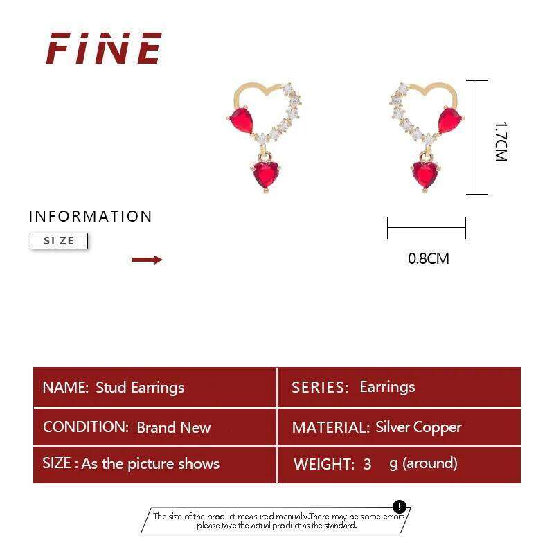 2023 New Fashion Sweet Heart Red Drop for Women Korean Crystal Long Chain Tassel Earrings Party Wedding Jewelry Brincos 25H1226