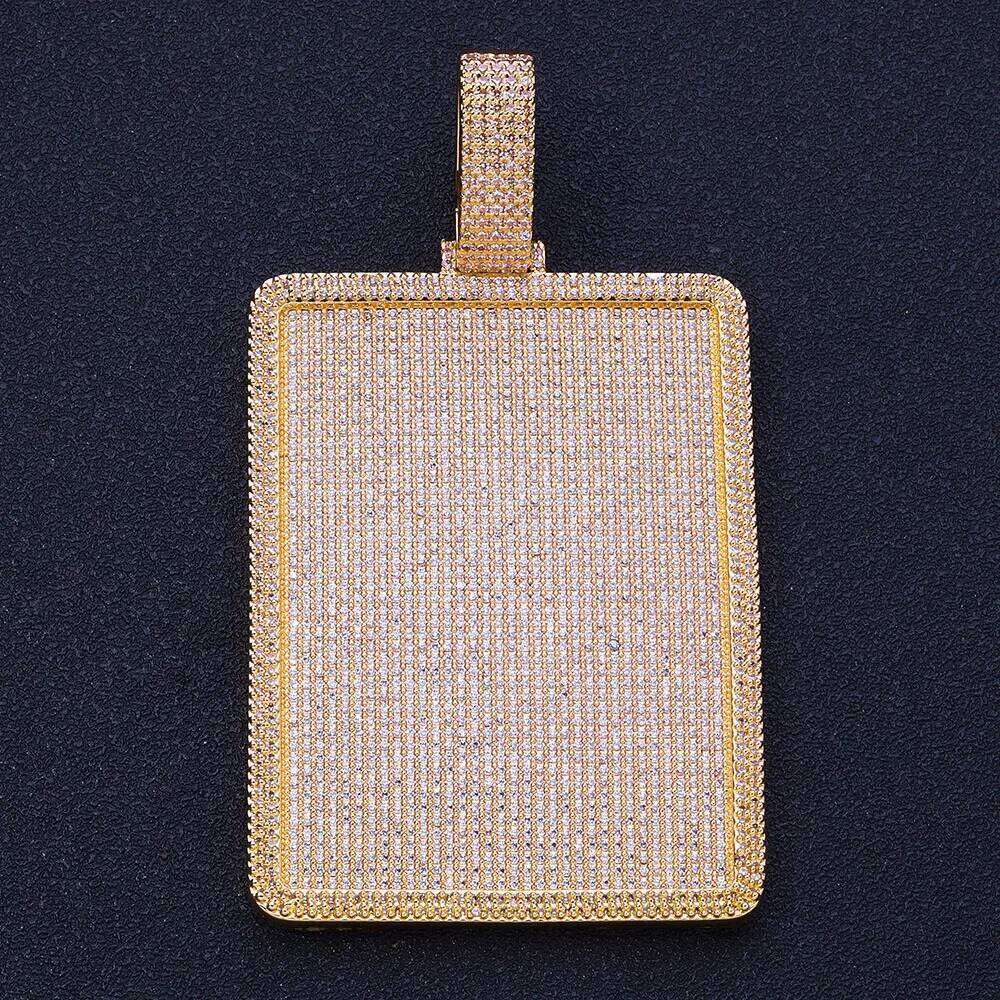Custom Full Pave Zircon Solid Back Square Rectangle Pendants Necklace for Men HipHop Style Handmade Jewelry