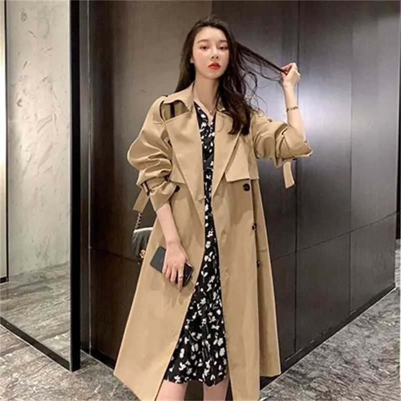 2025 Autumn New Women Windbreaker Casual Temperament with Waistband Coat Long Lapel Long Sleeved Trench Coat Ladies OuterwearT251226
