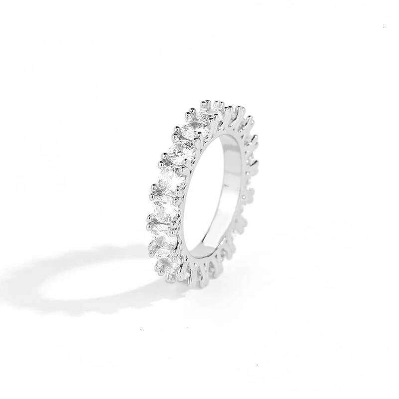 Hip Hop Rock Jewelry 4mm Iced Out Cubic Zirconia Single Row Cocktail Rings For Women Party Birthday Gift