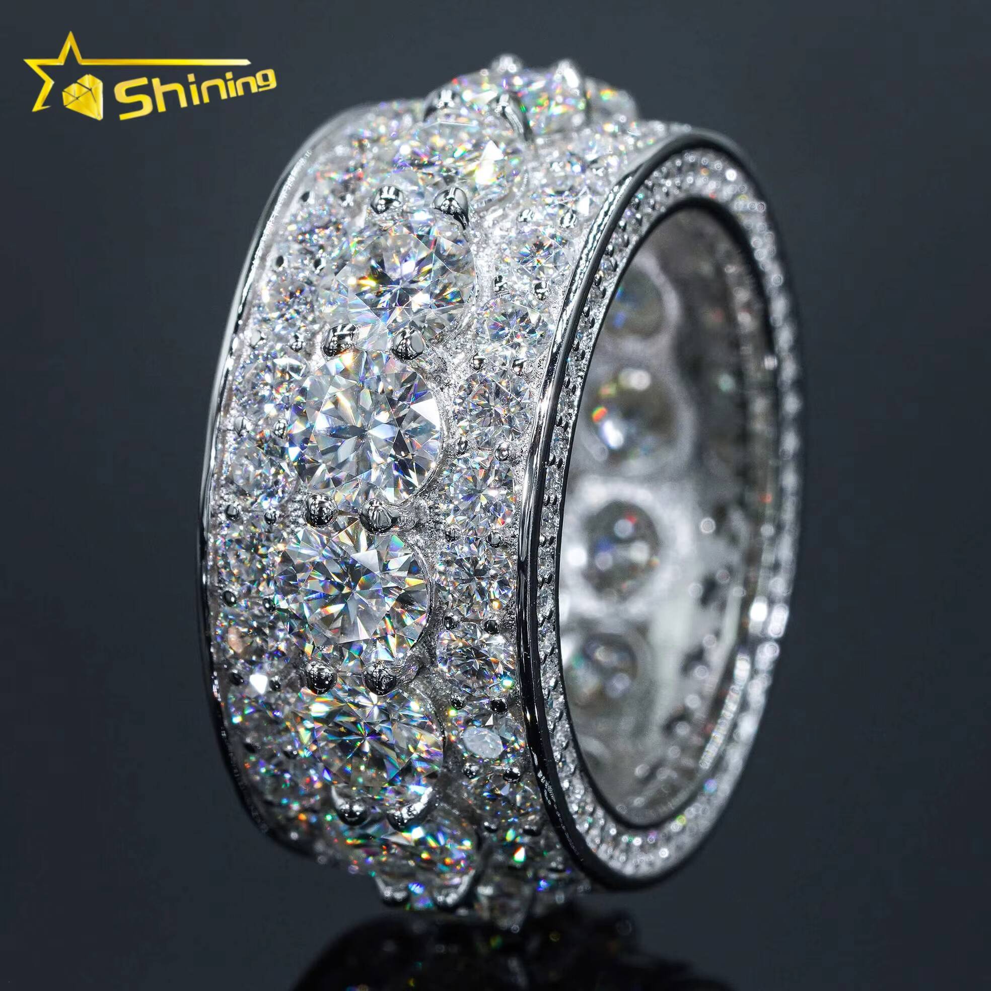 Hot Sale Iced Out Jewelry Fine Man Jewelry Engagement Rings 925 Silver Jewelry FL Moissanite Diamond Band Ring Man With GRA