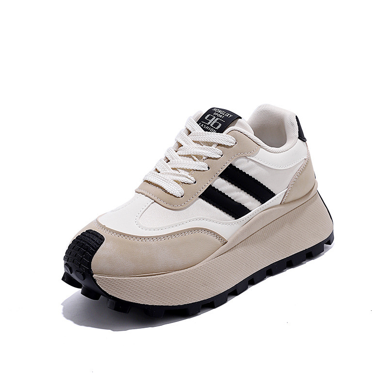 2025 Korean style designer fashionable thick soled white women's sports shoes
