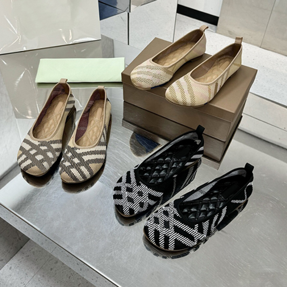 Designer Ballet Flats Women Knit Baby Check Ballerinas Nylon Checked Slip On Baby Ballerina Flats 934