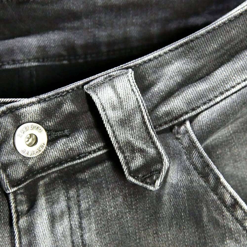 2025 New Autumn Winter Black And Gray Jeans Men's High-End Locomotive Long Splicing Wear-Resistant Slim-Fitting Pants