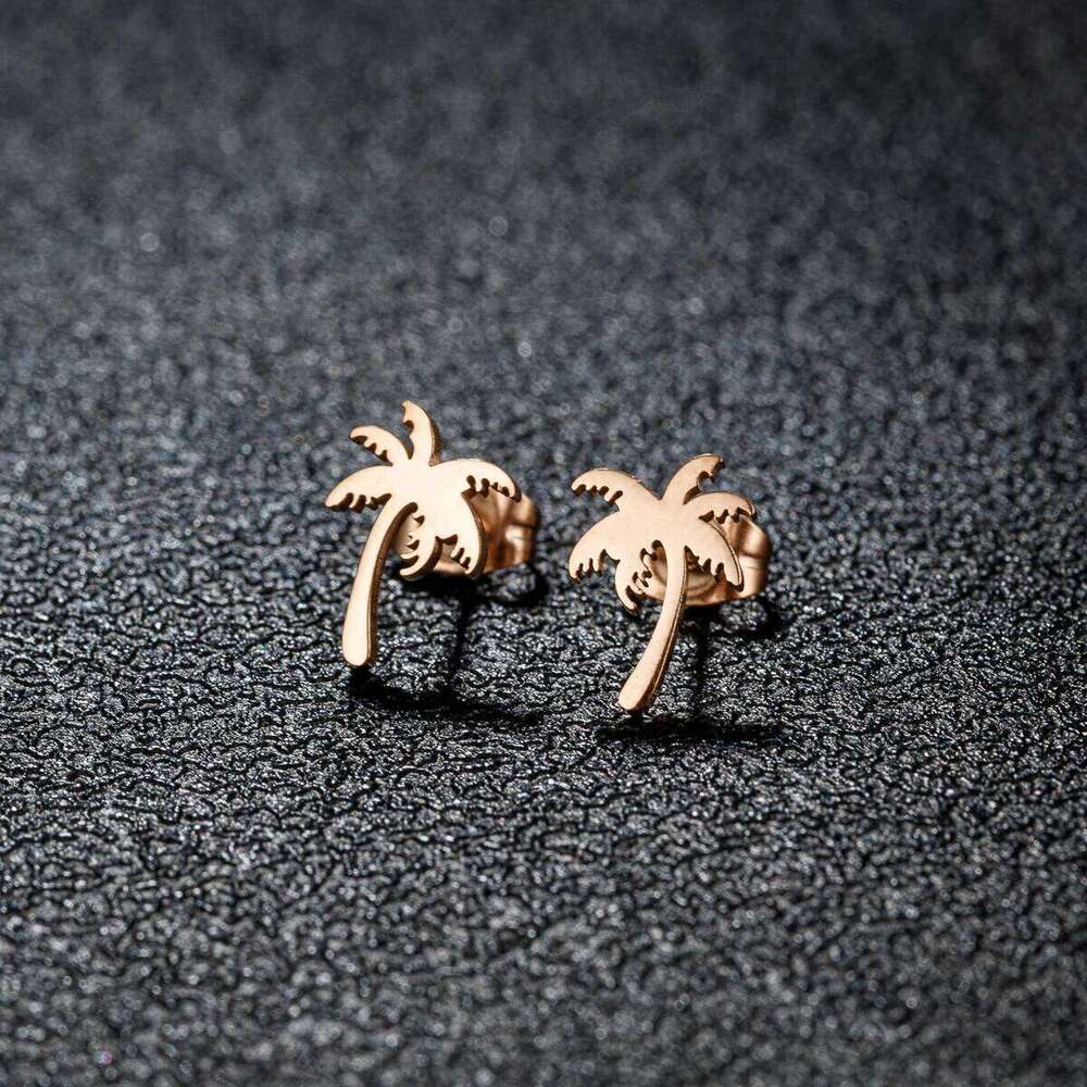 Stainless Steel Coconut Tree Earring For Women Girl Palm Leaf Geometric Metal Coco Joker Ear Stud Summer Holiday Jewelry Gifts 25H1226