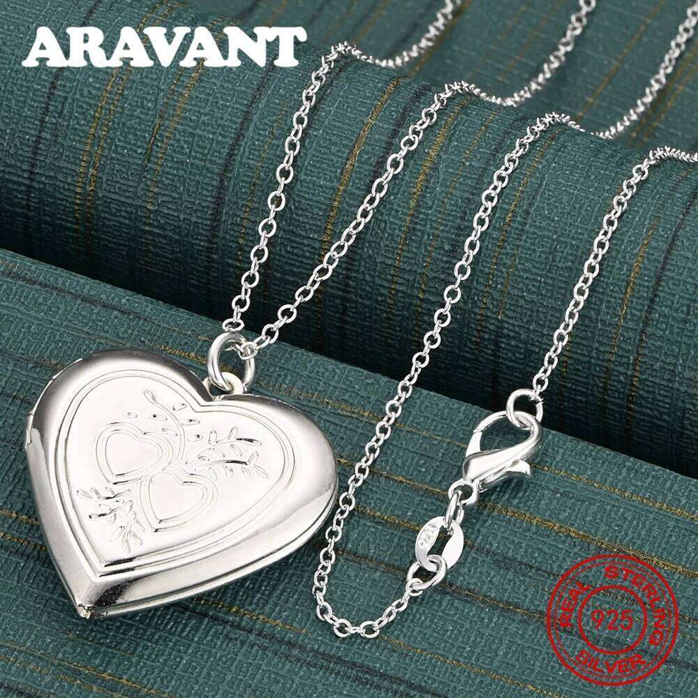 925 Sterling Silver Open Double Carved Heart Pattern Pendant Necklace Women'S Exquisite Cute Wedding Party Jewelry 25N1226