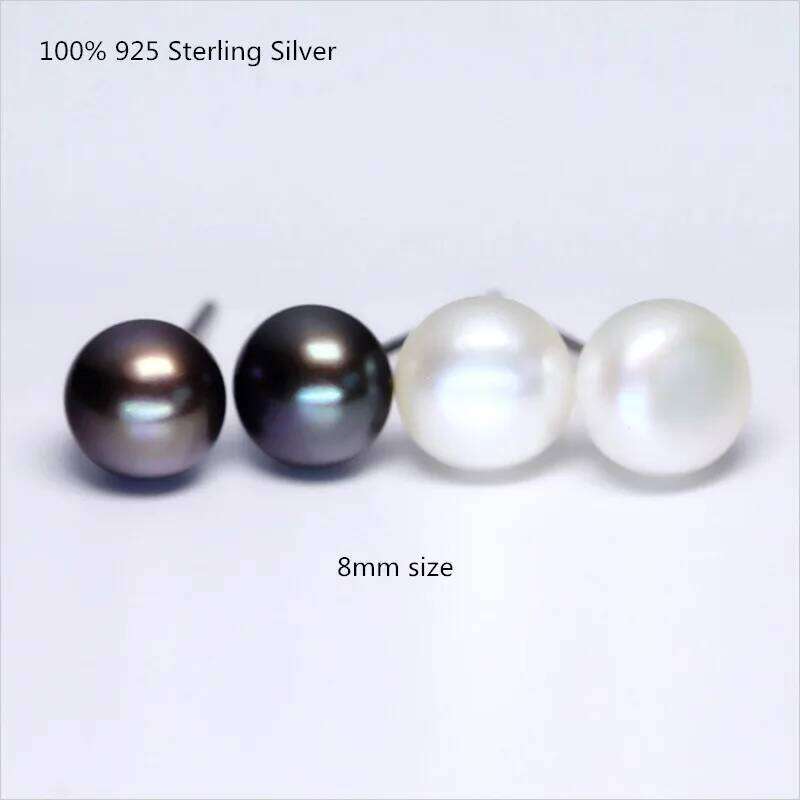 Buyee 925 Sterling Silver Female Stud 8mm Natural Freshwater Pearl Bead for Women Fashion Fine Jewelry Earring 25H1226