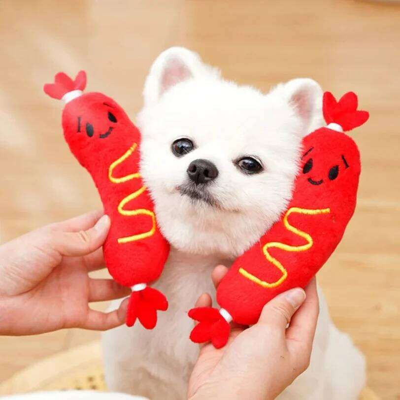 Sound Hot Dog Chewing Pet Grinding Teeth Squeaky Plush Puppy Bite-resistant Interactive Chew Toy 25N1226