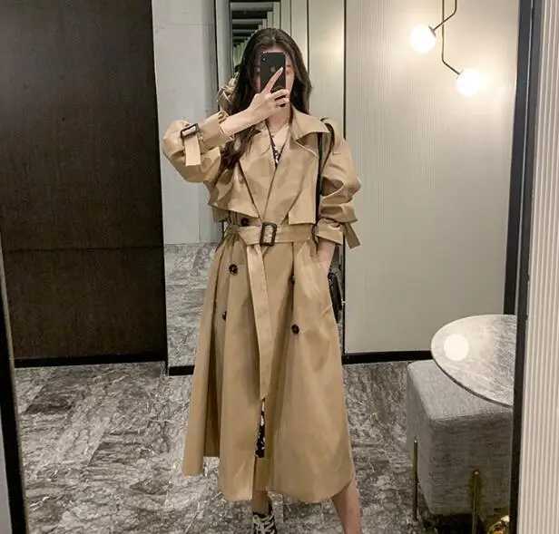 Autumn Clothes Women 2023 Lapels Double Row Buttons Long Windbreaker Women Work Jacket Trench Coat for Women Tops OvercoatT251226