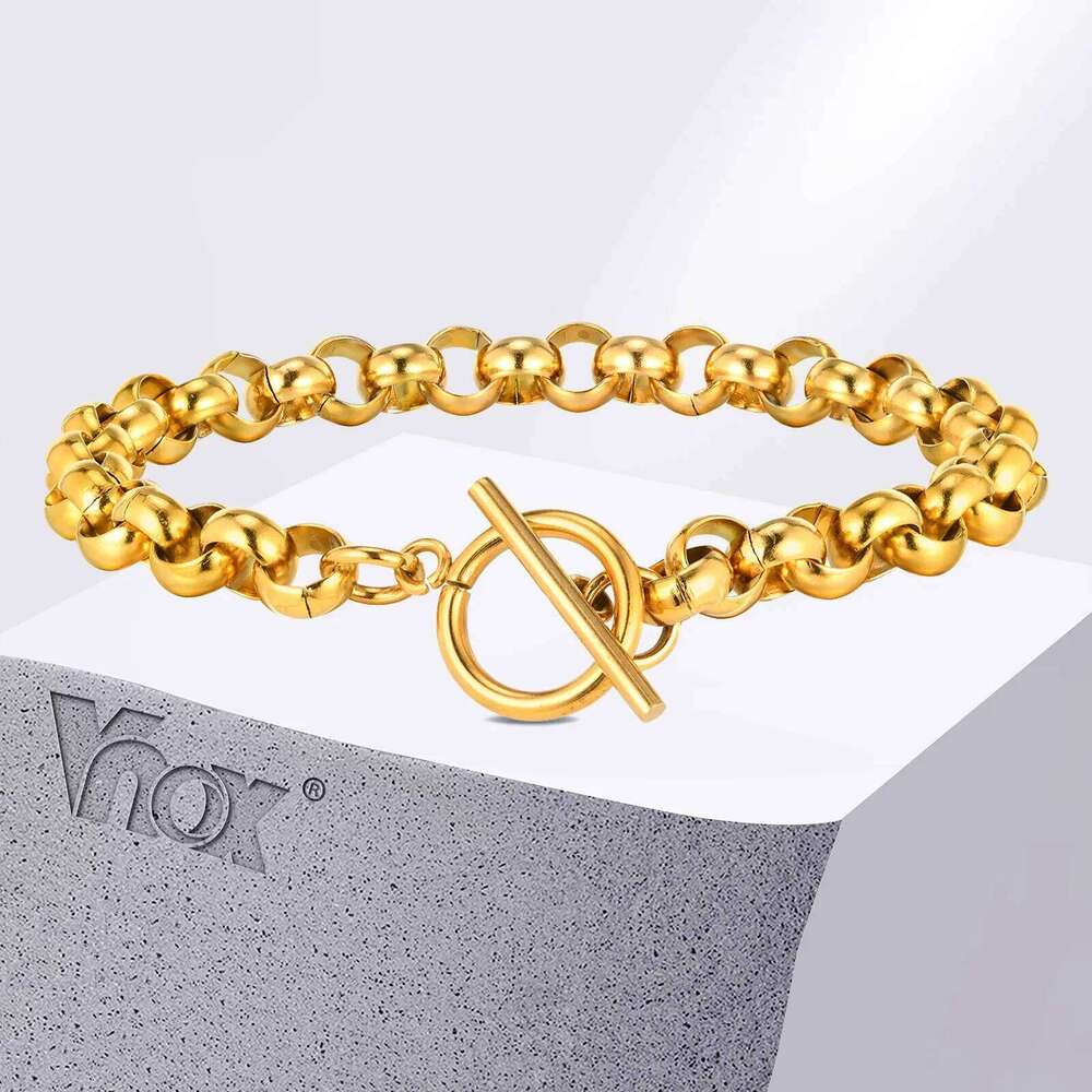 Vnox Stainless Steel Belcher Rolo Bracelet, Simple Women Metal Link Chain Wristband, T Bar Toggle Clasp fit 18cm Wrist 25T1226