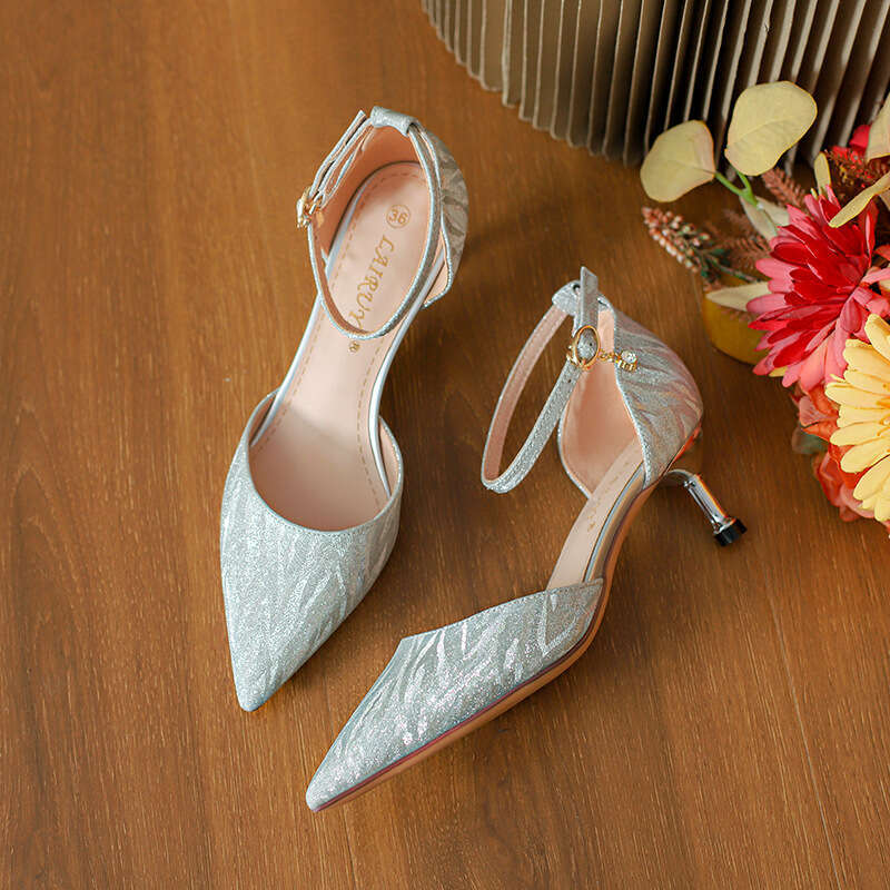 Nude 31-44 Size Glitter High Heels Sandals Hollow Shoes Pointed Toe Shallow Mouth Stiletto