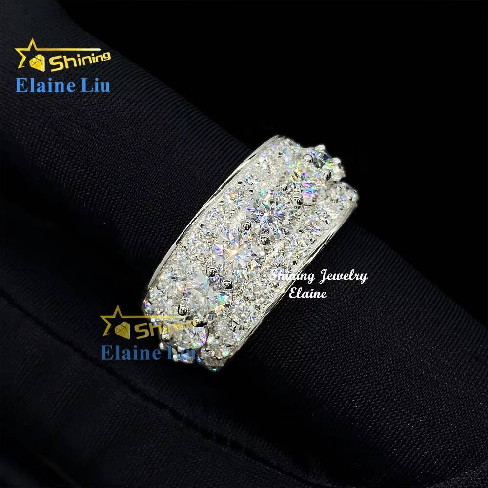Hip Hop Jewelry 925 Sterling Silver Custom Luxury Moissanite Mens Rings