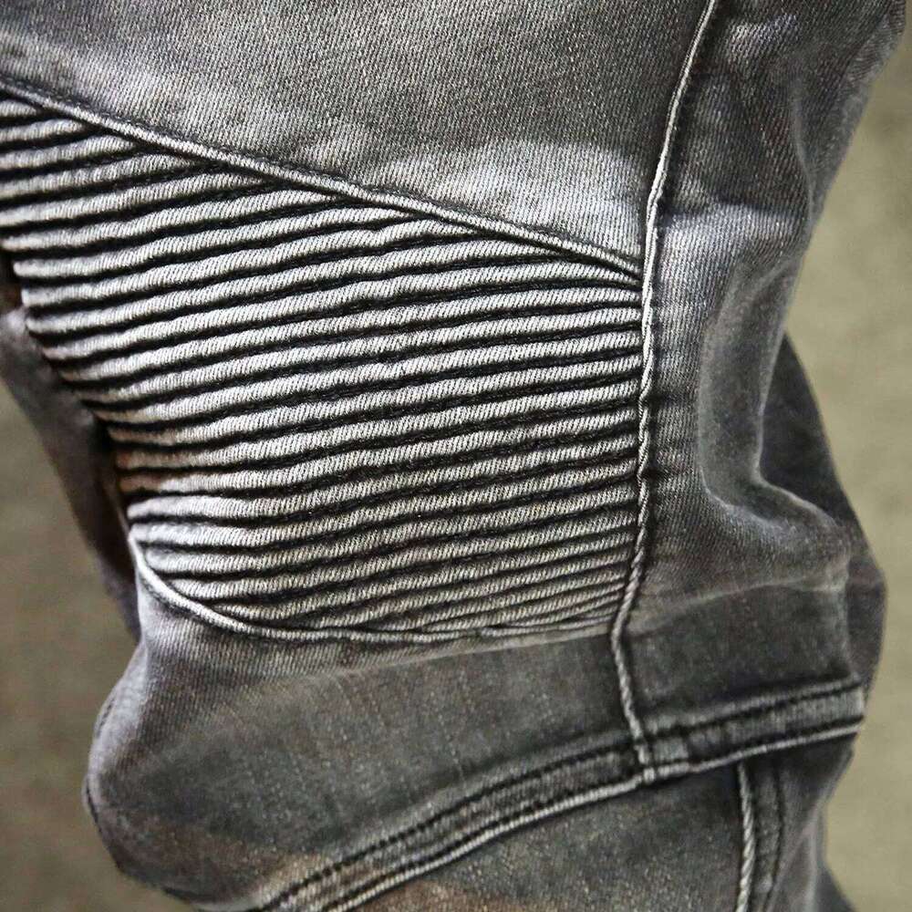 2025 New Autumn Winter Black And Gray Jeans Men's High-End Locomotive Long Splicing Wear-Resistant Slim-Fitting Pants
