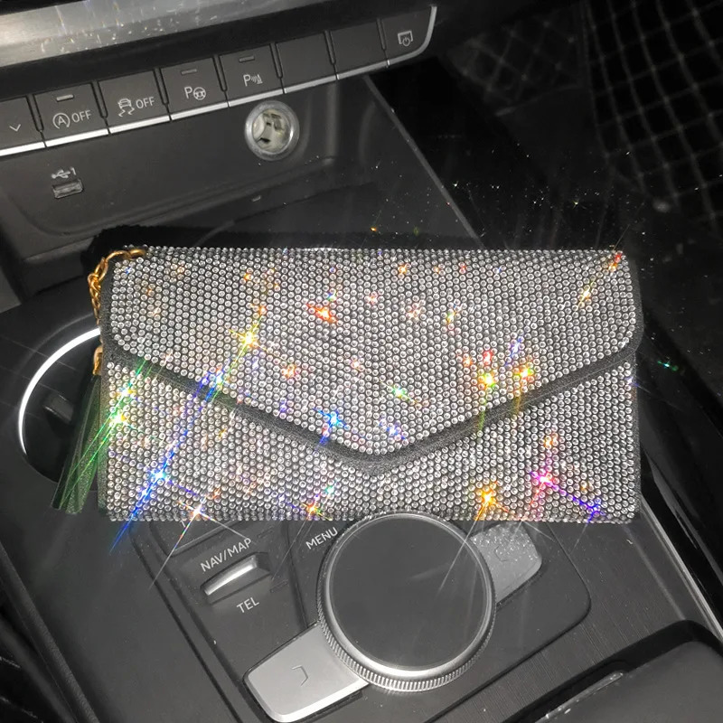 Bling Crystal Elegant Womens Wallets with Zipper Coin Credit Card Holder Ticket Bag Small Purses Woman Leather Wallet 251225