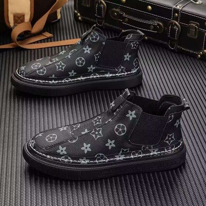 20245 Autumn Winter Printed High Top Slip-On Fashion Casual Sneakers Korean Style Versatile Trendy Cotton Shoes For Men