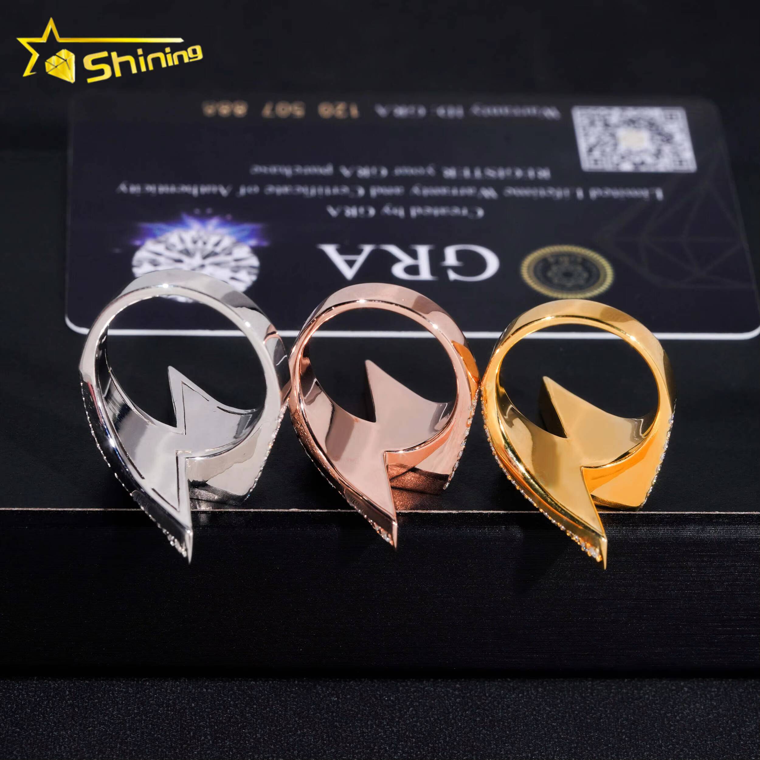 Fine Jewelry Fast Shipping GRA Moissanite 925 Silver Iced Out Hip Hop Lighting Symbol Mens Rings