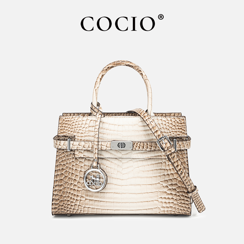COCIO Himalayan White Crocodile Pattern Platinum Bag New High-Quality Briefcase Luxury Leather Handbag Lady Boss Bag Fashion Shoulder Bag Crossbody Ba