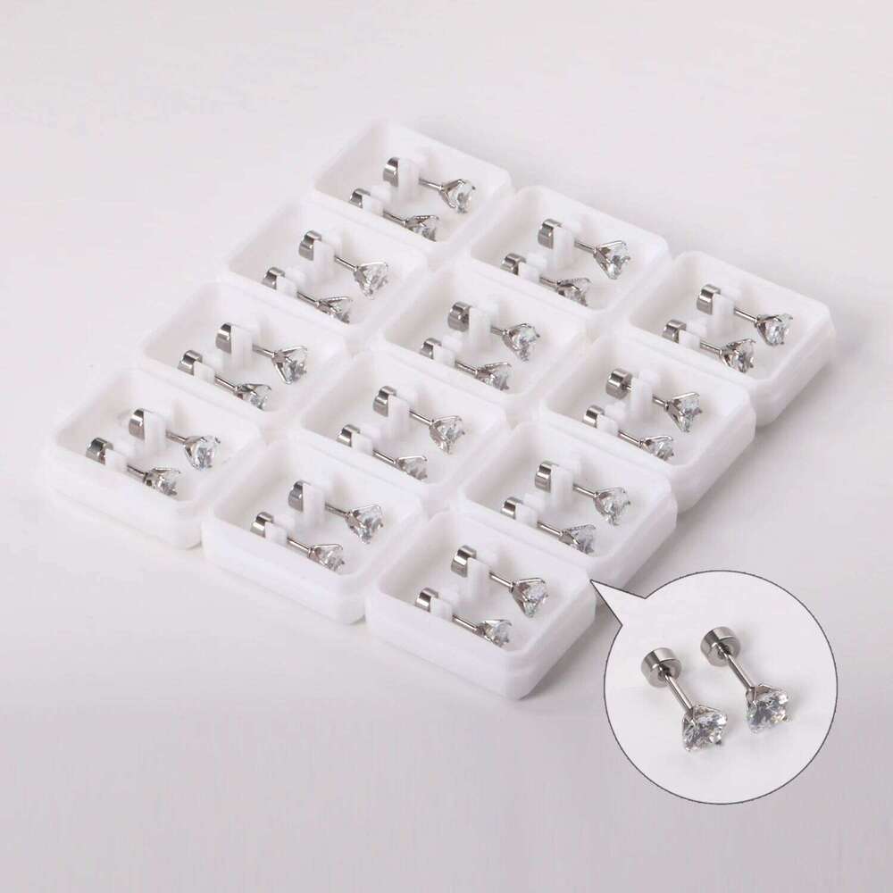 12Pair Cubic Zirconia Stud Round Crystal Stainless Steel No Fade Simple Screw Earrings Jewelry Gifts s Vintage 25H1226