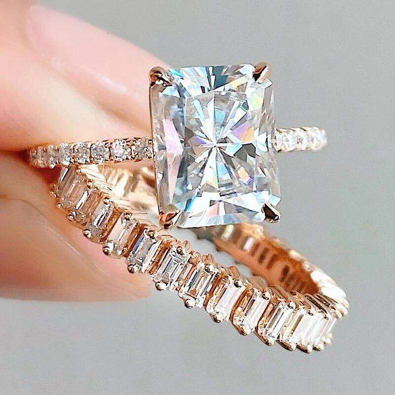 Huitan Newly Designed Rose Gold Color Set Rings for Women Luxury Trendy Wedding Party Accessories Temperament Female Jewelry