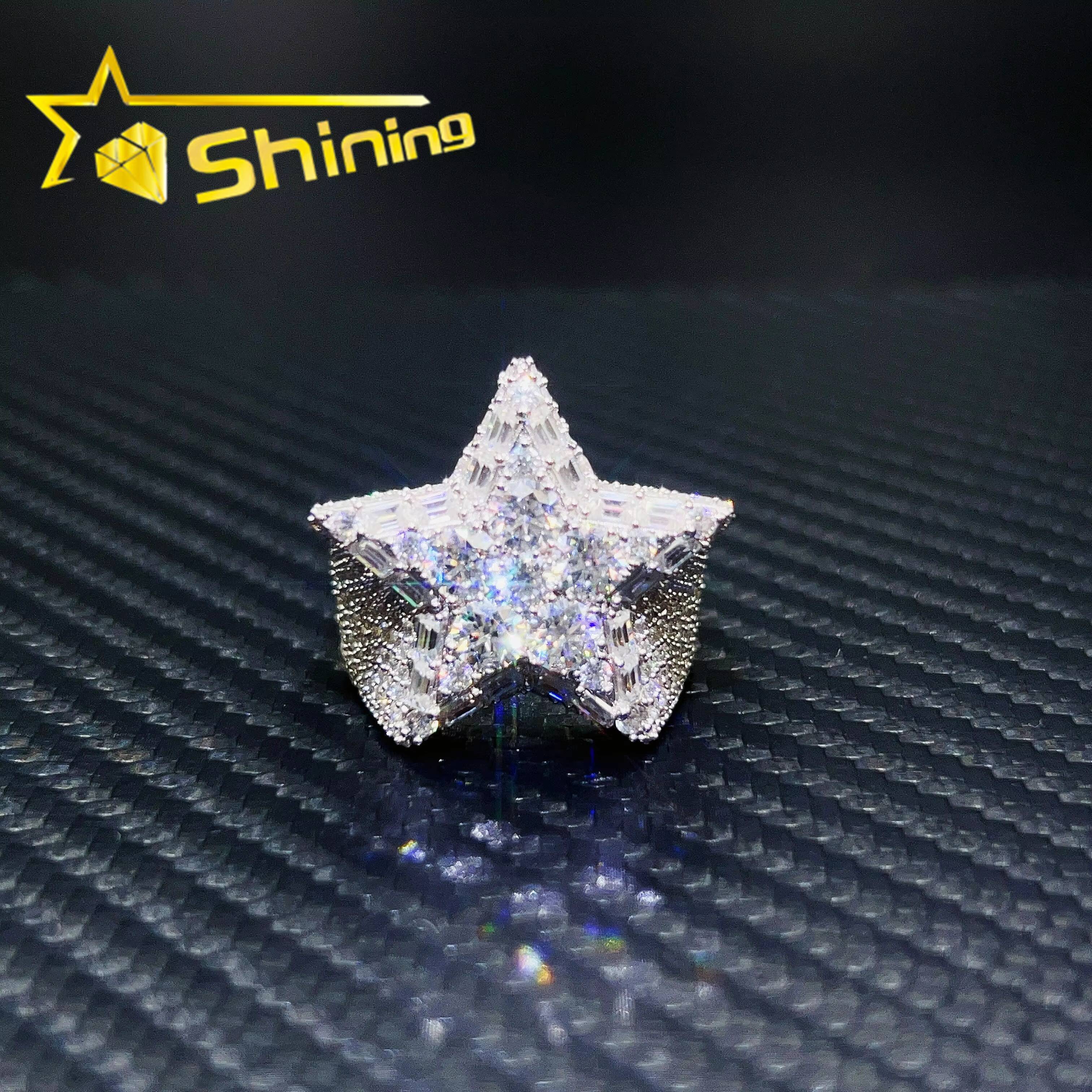 Wholesale Price 925 Sterling Silver Star Design Vvs1 Diamond Moissanite Men Hip Hop Iced Out Ring
