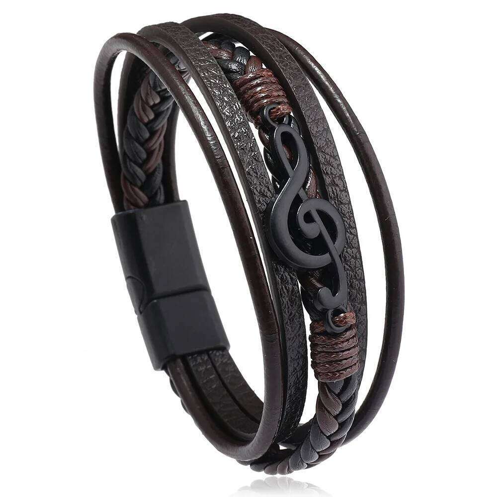 Musical Vintage Creative Men's Music Symbol Simple Leather Multi-Layer Bracelet 25T1226