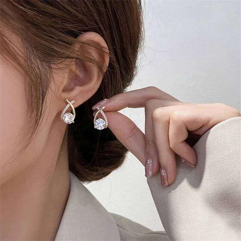 Fashion Cross Stud For Women Girls Korean Style Elegant Crystal Jewelry Ear Rings Fishtail Lady Earrings Gift 25H1226