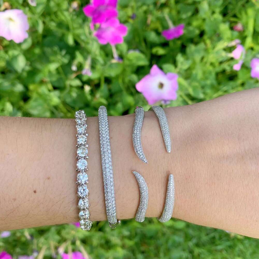 Open Adjusted Size Wave Band Micro Pave CZ Gold Plated Bangle Bracelet For Women Classic Simple Fashion Jewelry 25T1226