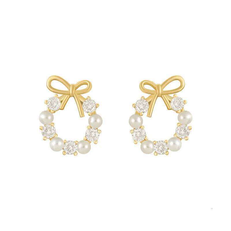 FTCY Minimalist Round Bow Knot For Women Rhinestone Imitation Pearl Stud Earrings Party Wedding Jewelry Gifts 25H1226