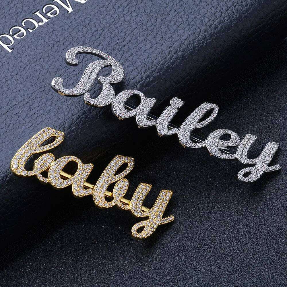 Minimalist Accent Bling White Iced Handmade Full CZ Legacy Letters Pin Brooch Women Hip Hop Jewelry Party Gift
