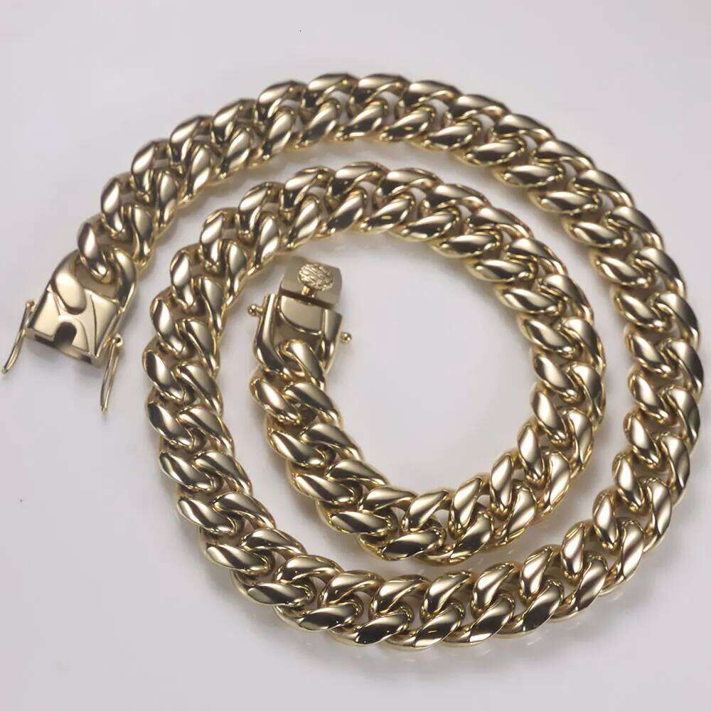 jewelry 14K Gold 8mm 12mm Stainless Steel Chain Hip Hop PVD Plated Cuban Link Necklace For Men Women Party Gift
