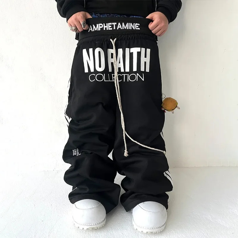 Y2K Loose Hip Hop Pants Letter Printing Side Stripes Casual Drawstring Sweatpants Trend Men Women Comfortable Fashion Streetwear 251226