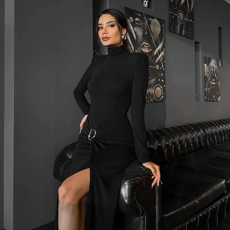 Dresses for Women Long Sleeve Turtleneck Women Dress Slim Sexy Black Package Hip Dress Women Vestidos De Verano Mujer 251222