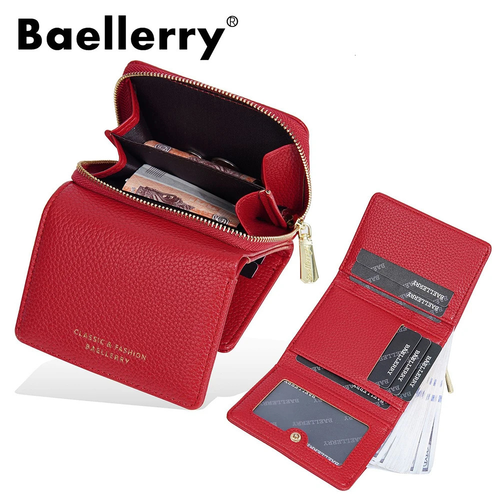 Premium Short Tri-Fold Wallet for Women - Slim Lychee Pattern Leather with Coin Pocket 6 Card Slots 251225