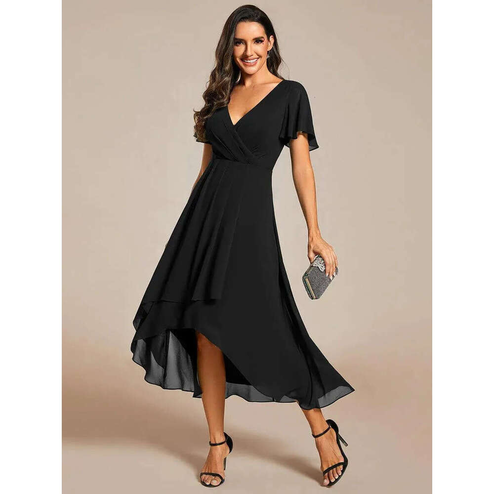 Dress for Women European American Style Summer Ruffle Sleeve Pleated V-Neck A-Line Midi Dress Casual Daily Dating Party Wear