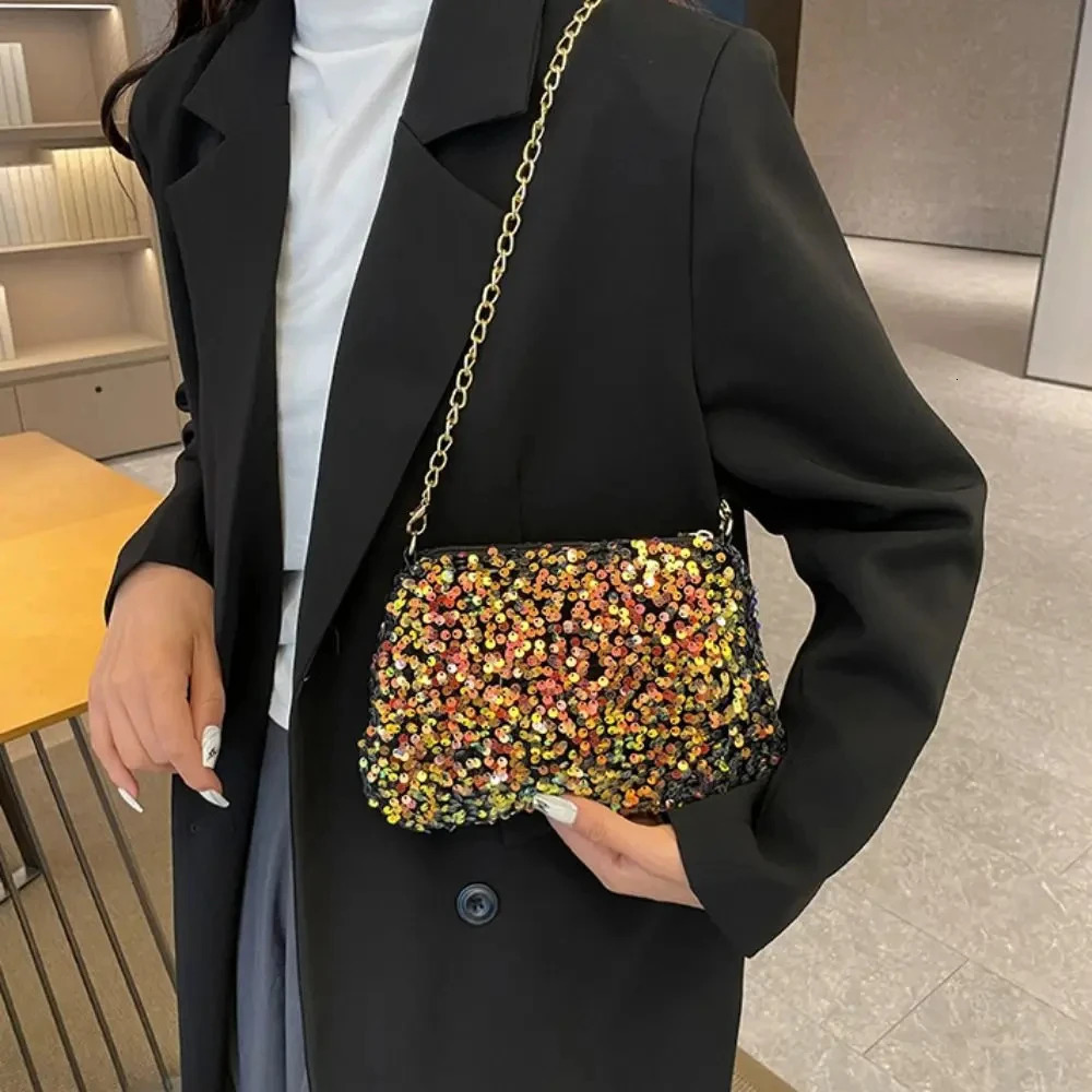 Solid Color Sequins Crossbody Bag Simple INS Chain Sequins Shoulder Bag Pocket Bag Phone Bag Small Square Bag Dinner Party 251223