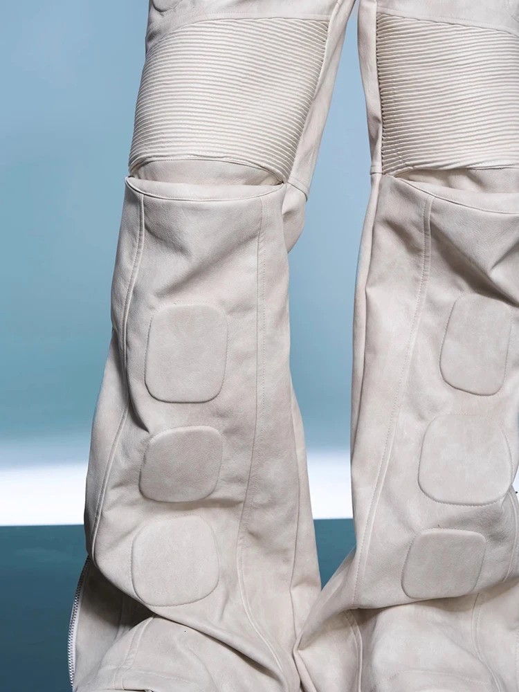 Mauroicardi Spring Autumn Cool Distressed White Long Pu Leather Straight Pants Men y Mens ner Clothes Streetwear 251226