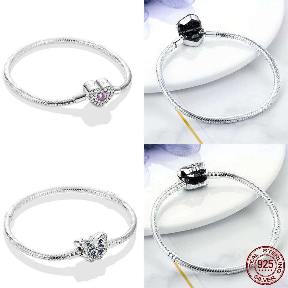 Hot Sale 925 Sterling Silver 17-20CM Bracelets Forever Love Butterfly Heart Bracelet Fit DIY Charms Beads Fashion Women Jewelry 25T1226