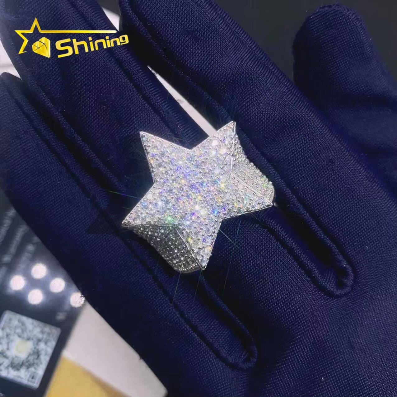 Star Design Rapper Hip Hop Jewelry Hip Hop Iced Out Diamond Moissanite Ring