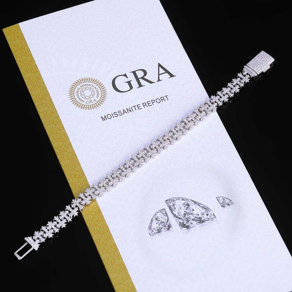 jewelry 925 Silver VVS Moissanite Bracelet 8MM Iced Out Snowflake Cross Chain Pass GRA Diamond Test In Stock
