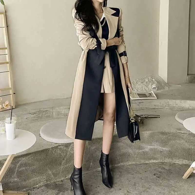 LANMREM Elegant Notched Collar Lady Patchwork Windbreaker Full Sleeve Buttons Belted Women Long Trench Coats 2025 Winter 2W1922T251226