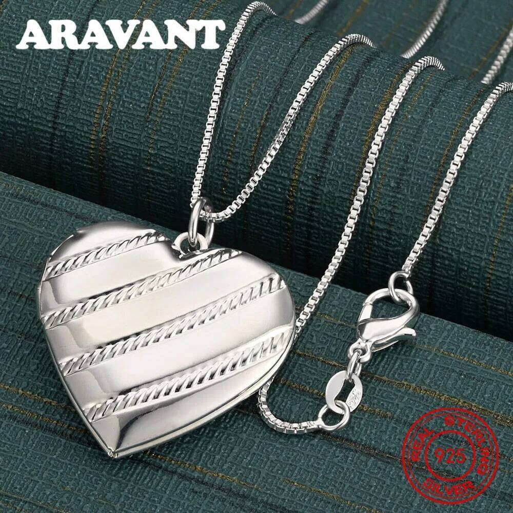 925 Sterling Silver Floral Striped Heart Box Pendant Necklace For Women, Vintage Style, Personalized Accessory, Gift, Jewelry 25N1226