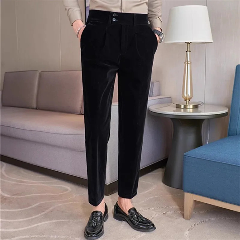 Men Velvet Suit Pant Size 29 30 31 32 33 34 36 Classic Male Business Social Wedding Ball Party Dress Black Trousers 251226